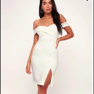 Lulus my favorite night ivory off-the-shoulder bodycon midi dress